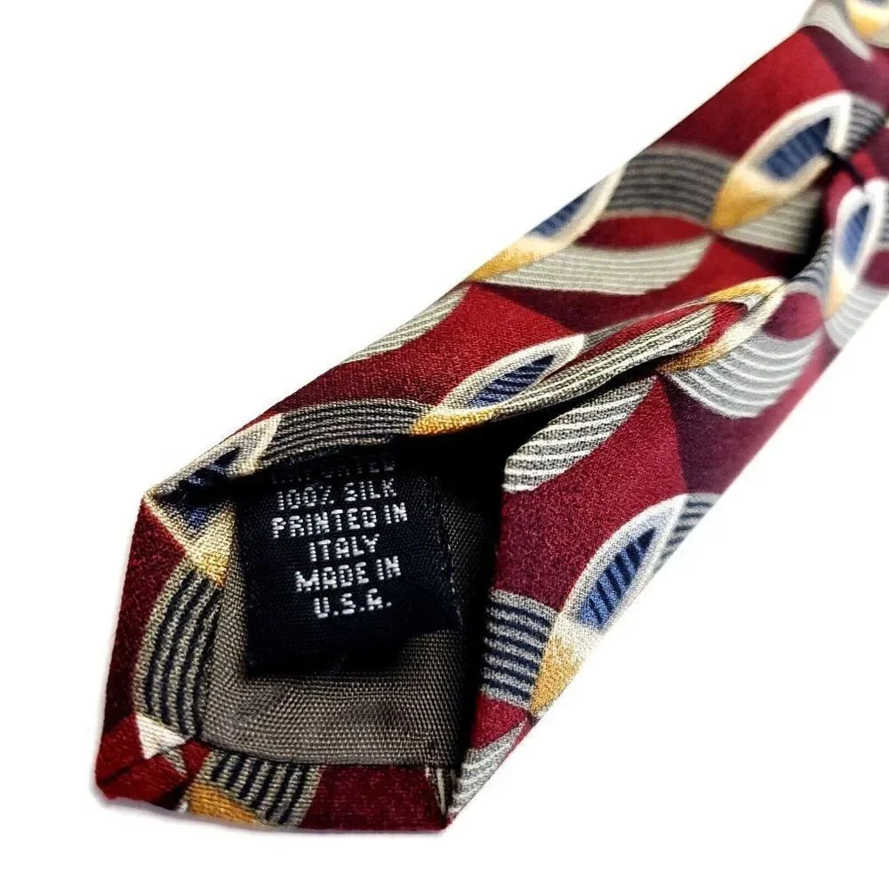 Perry Ellis Portfolio‎ Red Beige Silk Tie Woven Short Wide Geometric